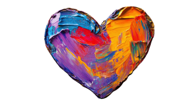 Colorful heart representing love and passion on transparent background