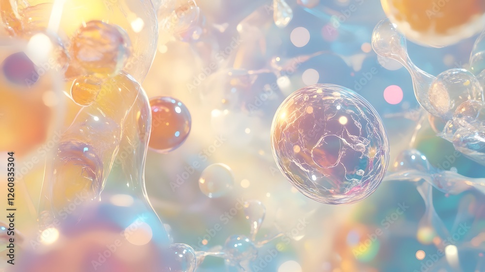 Leinwandbilder Ethereal glowing spheres floating in a dreamy iridescent atmosphere  Captivating surreal kaleidoscopic illusion with rainbow like reflections and shimmering luminous orbs  Whimsical