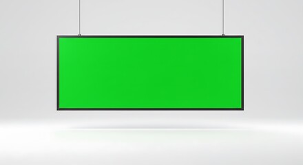 Hanging Green Screen Monitor Display on White Backdrop for Presentations
