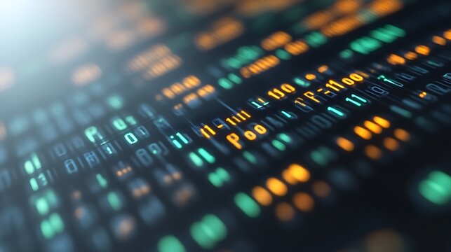 Abstract Digital Data Stream Illuminated In Teal And Orange