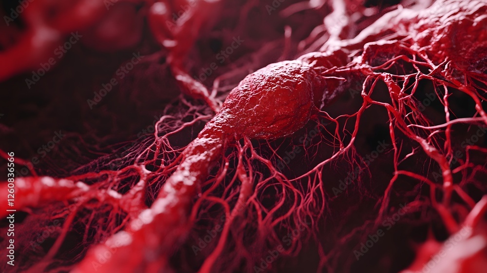 Fototapete extreme macro closeup of the intricate vascular and nerve network structure in vivid red and pink to