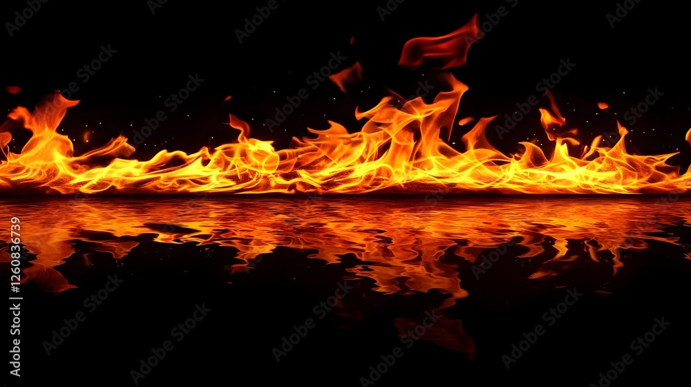 Poster fiery blaze of furious flames consuming the environment with uncontrollable intensity and catastroph