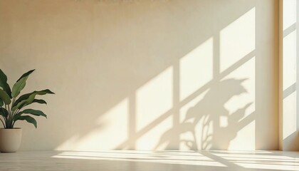 Fototapeta premium Beige wall with delicate natural light patterns from foliage symbolizing tranquility