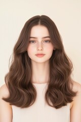 Fototapeta premium Portrait of a Woman with Natural Waves and a Soft Expression