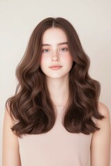 Fototapeta premium Portrait of a Woman with Natural Waves and a Soft Expression