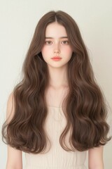 Naklejka premium Portrait of a Woman with Natural Waves and a Soft Expression