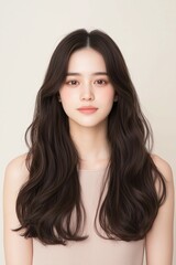 Fototapeta premium Portrait of a Woman with Natural Waves and a Soft Expression