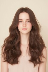 Fototapeta premium Portrait of a Woman with Natural Waves and a Soft Expression