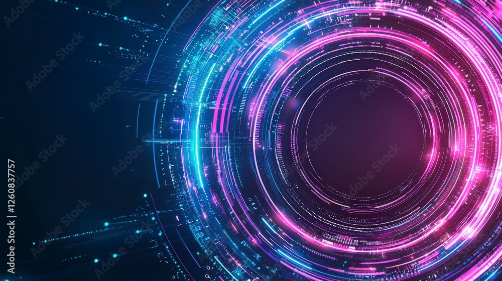 Poster abstract digital background featuring colorful circular patterns with glowing elements, representing