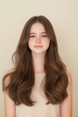 Naklejka premium Portrait of a Woman with Natural Waves and a Soft Expression
