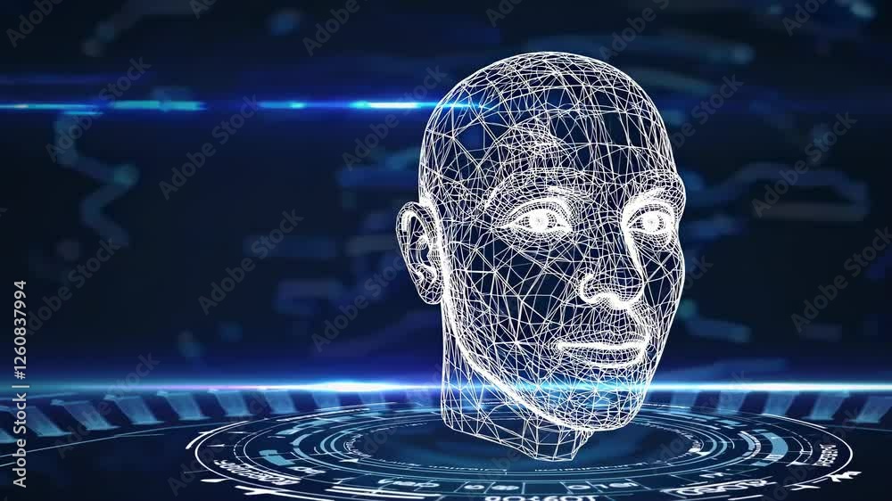 Poster digital human model visualization showcasing futuristic design and technology in a creative context