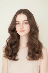 Naklejka premium Portrait of a Woman with Natural Waves and a Soft Expression