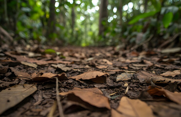 Close-Up of Dry Leaves Scattered on Forest Floor


