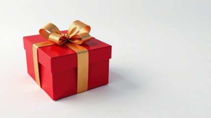 Obraz premium A scarlet gift box adorned with a golden ribbon, a symbol of celebratory gifting and thoughtful presentation.