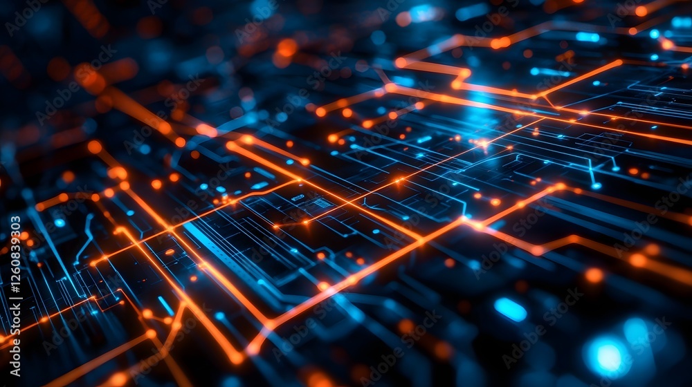 Poster Futuristic Glowing Circuit Board Digital Technology Abstract Background with Vibrant Lines Patterns and Connections Representing the Concept of Innovation Information and Intelligence