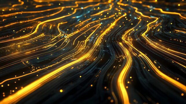 Futuristic glowing light trails luminous energy flows and dynamic digital patterns in an abstract technology and data visualization background  Energetic motion shiny sparks