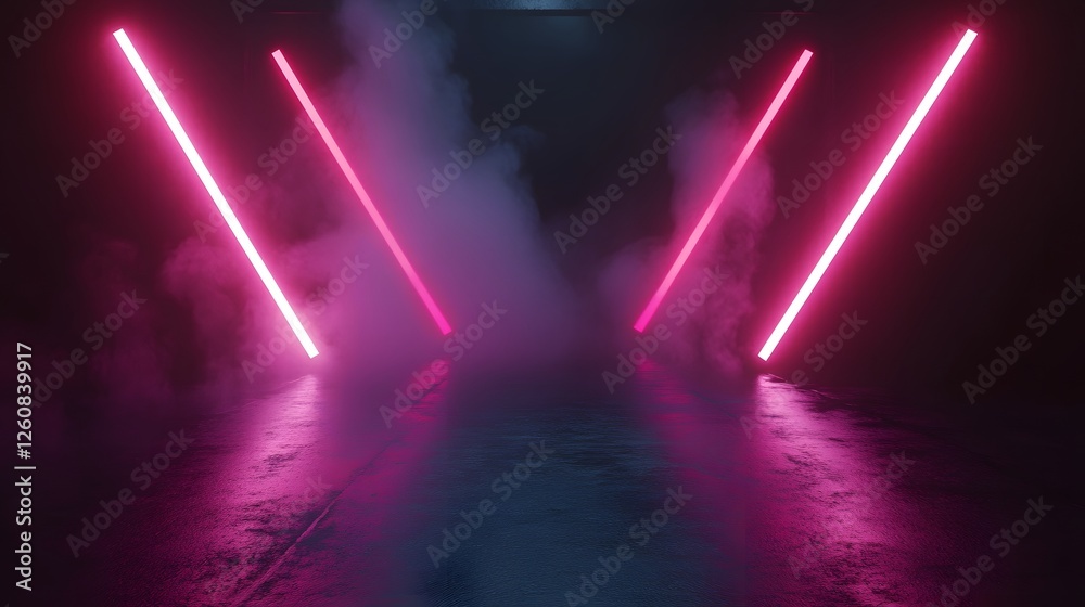 Aufkleber Futuristic glowing neon lights create a captivating and surreal atmosphere within a dark ethereal tunnel leading to an unknown destination