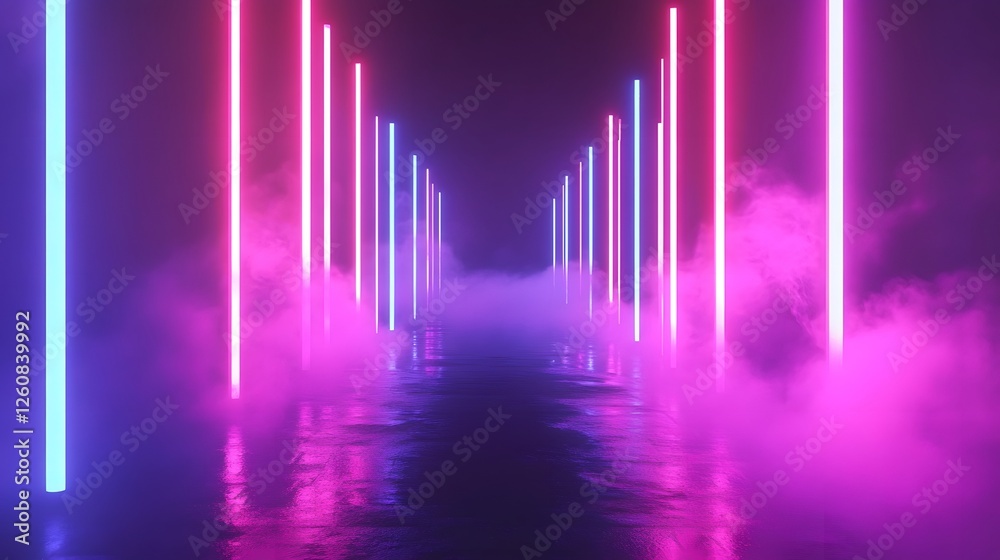 Aufkleber Futuristic glowing neon lit tunnel with a captivating ethereal atmosphere creating a surreal and mesmerizing digital environment  The long