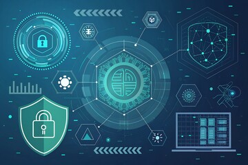 Ai powered data-security background Shielding Data Abstract Digital Background Futuristic of a digital lock encryption and data protection concept