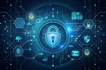 Fototapeta premium Ai powered data-security background Shielding Data Abstract Digital Background Futuristic of a digital lock encryption and data protection concept