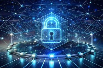 Ai powered data-security background Shielding Data Abstract Digital Background Futuristic of a digital lock encryption and data protection concept