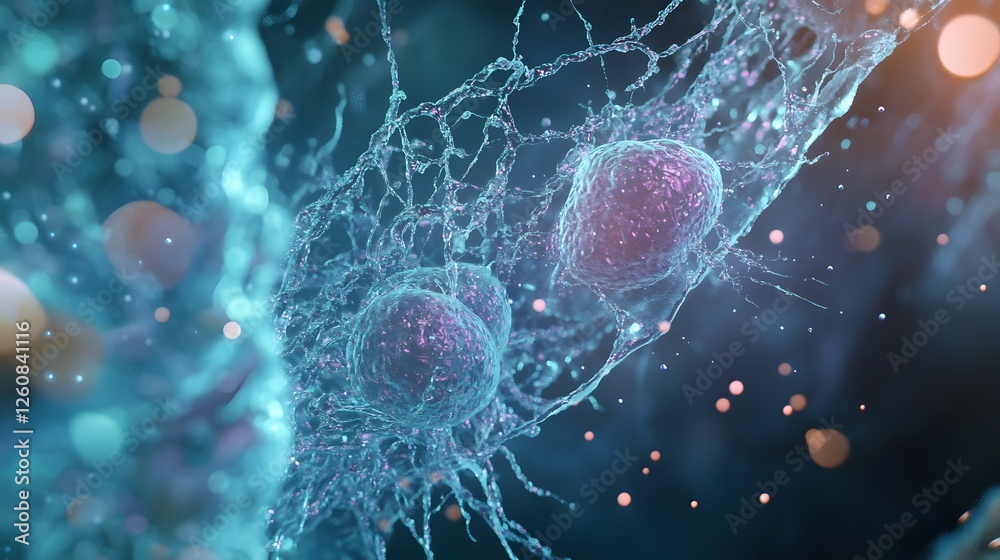 Aufkleber glowing and luminous microscopic cells molecules and other biological structures in a vibrant abstra