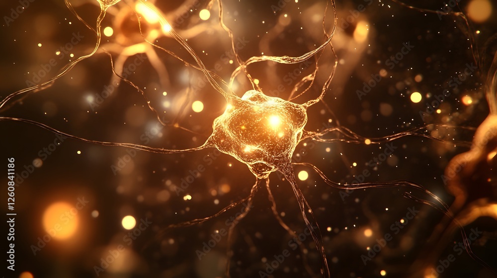 Aufkleber Glowing and Sparking Microscopic Neuron Synapse Electrical Network Background Representing Complex Biological and Technological Concepts in Science Research and Medicine