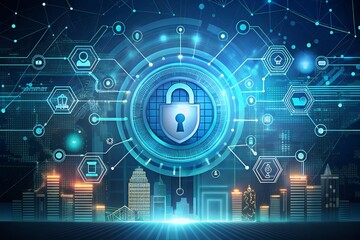 Ai powered data-security background Shielding Data Abstract Digital Background Futuristic of a digital lock encryption and data protection concept