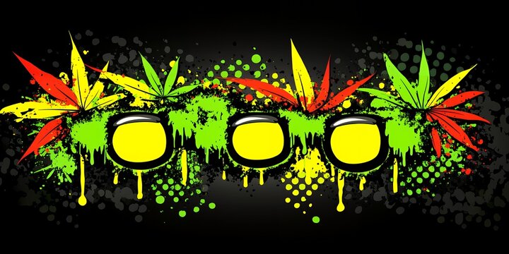 Vibrant Reggae Inspired Design with Cannabis Leaves and Sunglasses
