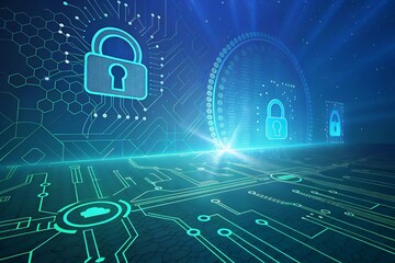 Ai powered data-security background Shielding Data Abstract Digital Background Futuristic of a digital lock encryption and data protection concept