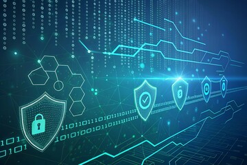 Ai powered data-security background Shielding Data Abstract Digital Background Futuristic of a digital lock encryption and data protection concept