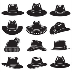 set of vector various style, beach hat silhouette	