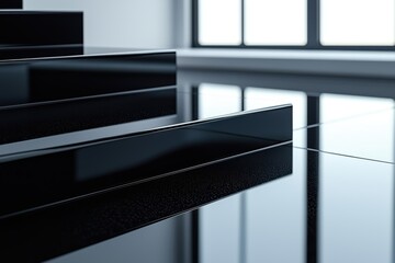 Sleek high-end product showcase modern interior minimalist design urban space reflections luxury concept