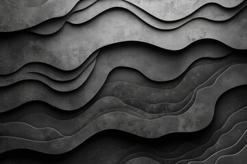 Monochrome black and white layered waves abstract art digital background minimalist design high fidelity