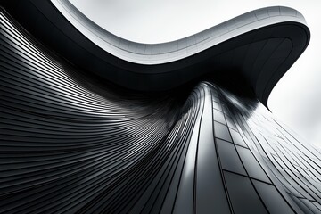 Captivating low angle view of modern architectural marvels urban landscape monochrome abstract design high fidelity detail
