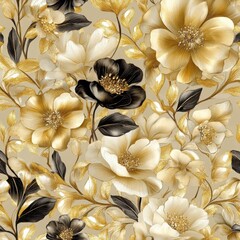 Gold And Cream Floral Seamless Pattern
