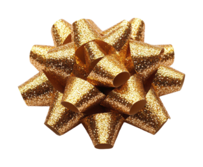 Decorative gold bow gift wrapping isolated on transparent background, png