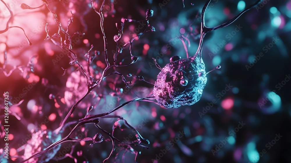Poster Glowing cybernetic particles swirling in a dynamic and vibrant energy field creating a futuristic technological and visually stunning abstract design  This digital captures the essence of innovation