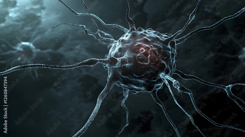 Fototapete glowing dynamic abstract digital of a nerve cell with electrical synaptic impulses firing representi