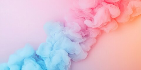 Fototapeta premium A gradient of pink and blue smoke wisps against a soft pastel background, creating a dreamy and ethereal atmosphere.