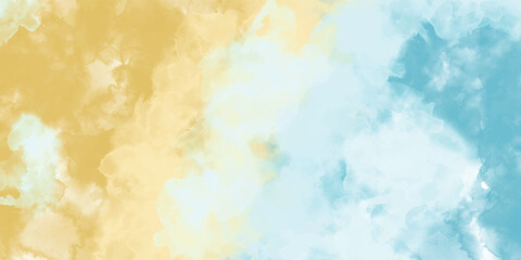 Blue and yellow watercolor vector texture background for poster, cover, banner, flyer, cards. Hand drawn summer illustration for design
