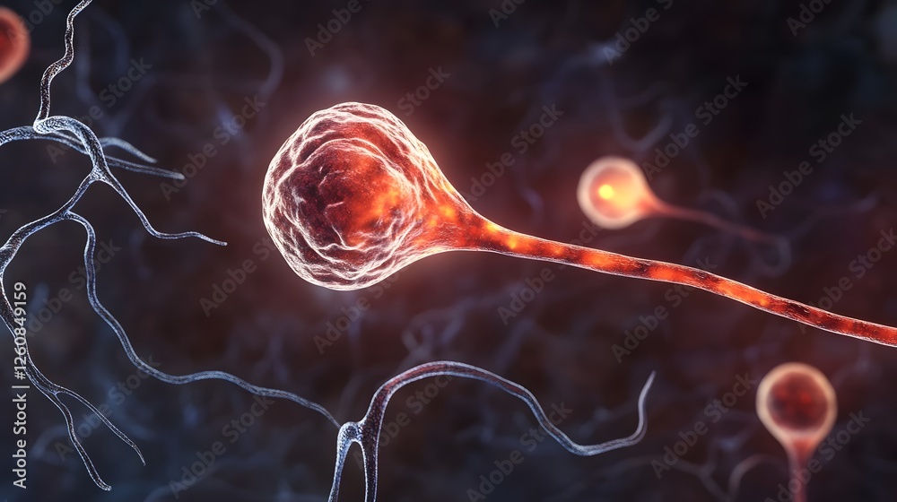 Poster glowing neural network abstract depicting biological energy transmission and connectivity with futur