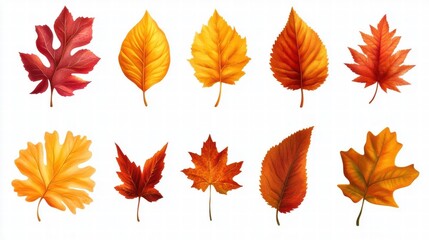 Fototapeta premium Autumn Leaves Collection: Vibrant Fall Foliage Illustrations