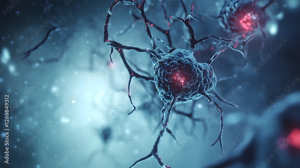 Fototapete glowing neural network connections forming a complex and intricate microscopic landscape representin