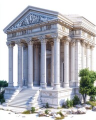 Fototapeta premium An ancient temple with grand columns, surrounded by greenery, showcasing classical architecture and historical significance.