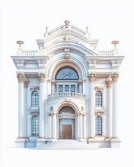 Fototapeta premium Elegant architectural facade showcasing intricate details, columns, and a grand entrance in a classical style.