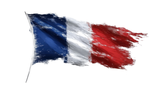 French flag waving with transparent background: brushstrokes and elegance