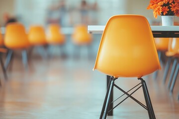 Bright orange chairs in a minimalist workspace modern office interior design cozy environment close-up view vibrant concept