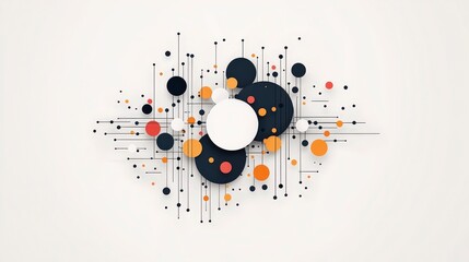 Abstract design with colorful circles and dots on a light background, creating a modern and artistic composition.