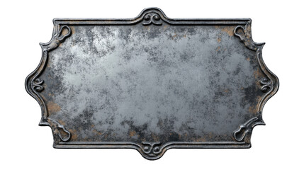 Rusty vintage plaque with ornate frame, isolated on transparent background